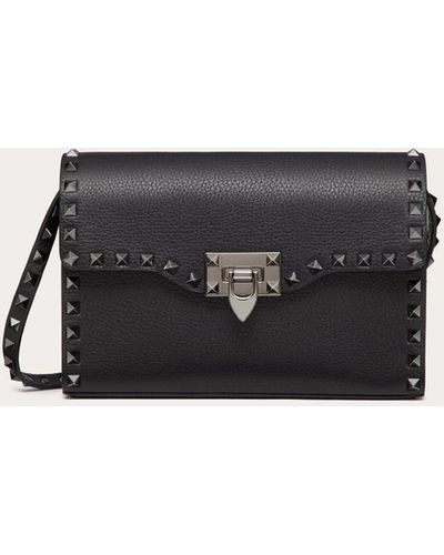 Small Rockstud Grainy Calfskin Crossbody Bag for Woman in Poudre