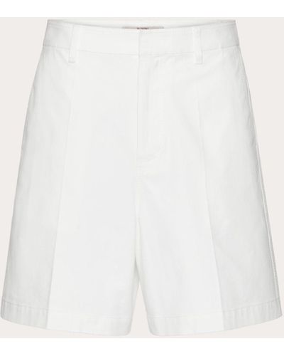 Valentino Stretch Cotton Canvas Shorts With Rubberized V-detail - Natural