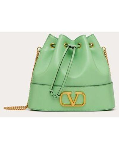 Valentino Garavani Mini Bucket Bag In Nappa With Vlogo Signature Chain - Green