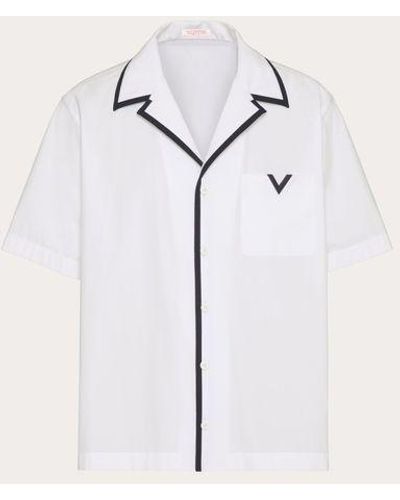 Valentino Cotton Poplin Bowling Shirt With Rubberised V Detail - Blue