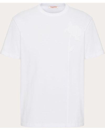 Valentino Mercerised Cotton T-shirt With Flower Embroidery - White