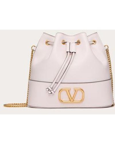 Valentino Garavani Mini Bucket Bag In Nappa With Vlogo Signature Chain - Natural