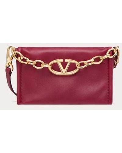 Valentino Garavani Vlogo Chain Clutch Bag In Nappa Leather With Chain - Pink