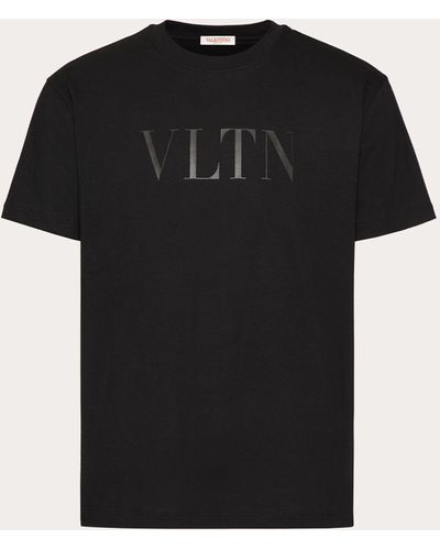 Valentino Cotton Crewneck T-shirt With Vltn Print - Black