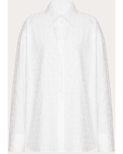 Valentino Toile Iconographe Cotton Popeline Jacquard Blouse - White