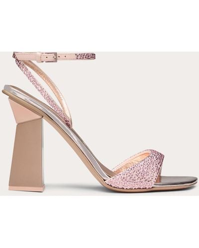 Valentino Garavani Hyper One Stud Sandal With Crystals And Microstud Embroidery 105mm - Natural