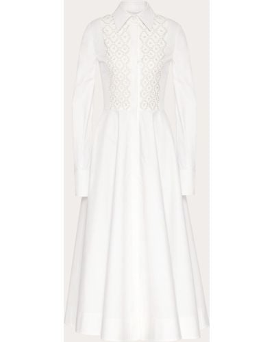 Valentino Embroidered Compact Popeline Shirt Dress - Natural