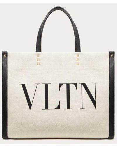 Valentino Garavani Bolso Shopper Pequeño De Lona Con Estampado Vltn - Neutro