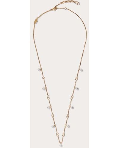 Valentino Garavani Vlogo Signature Metal Necklace With Swarovski® Pearls - Natural