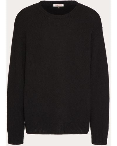 Valentino Cashmere Crewneck Sweater With Stud - Black