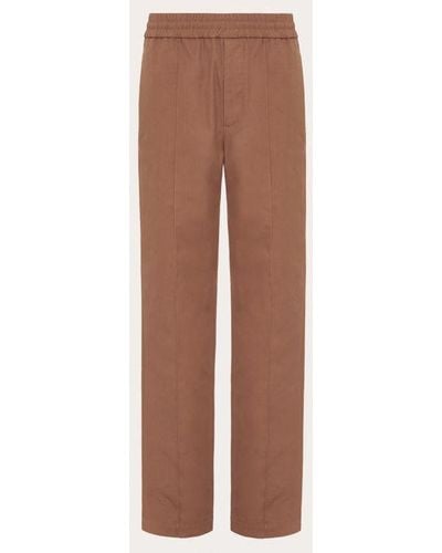 Valentino Stretch Cotton Canvas Pants With Rubberised V Detail - Brown