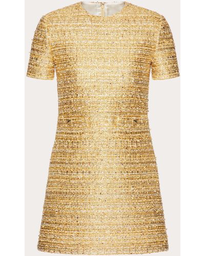 Valentino Gold Tweed Pailettes Short Dress - Metallic