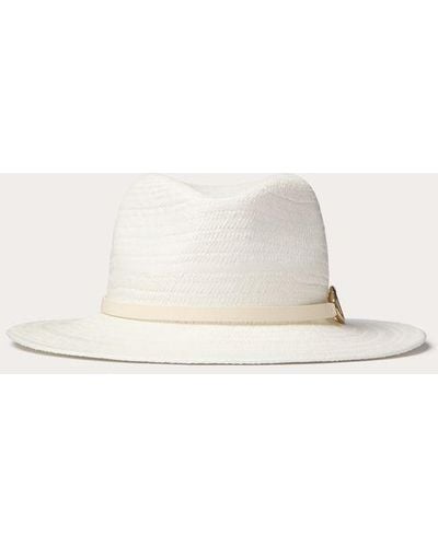 Valentino Garavani The Bold Edition Vlogo Woven Panama Fedora Hat With Metal Detail - Natural