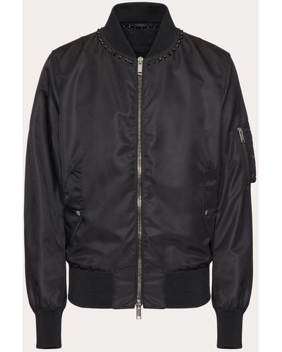 Valentino Nylon Bomber Jacket With Black Untitled Studs On The Neckline