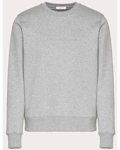 Valentino SWEAT-SHIRT RAS-DU-COU EN COTON À IMPRIMÉ - Gris