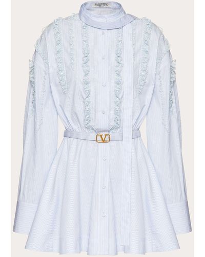 Valentino Embroidered Skinny Stripe Dress - Blue