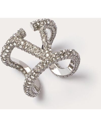 Valentino Garavani Vlogo Signature Ring In Metal And Swarovski® Crystals - Natural