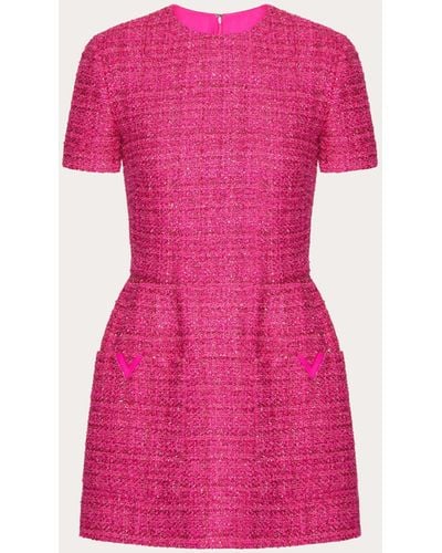 Valentino Short Dress In Glaze Tweed Light - Pink