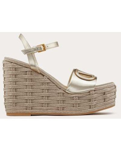 Valentino Garavani Vlogo Cut-out Wedge Sandal In Laminated Nappa Leather 110mm - Natural