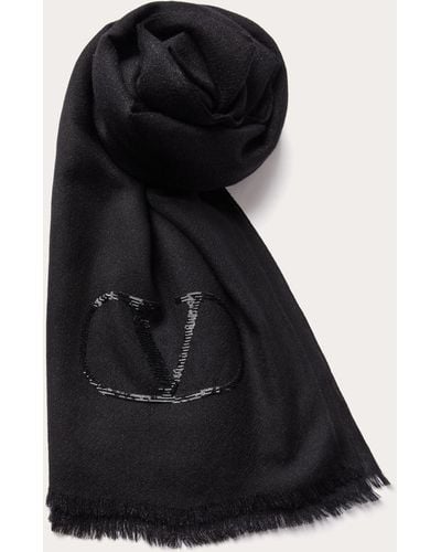 Valentino Garavani Vlogo Signature Cashmere And Silk Shawl With Lurex Logo - Black