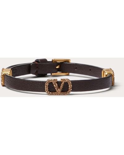 Valentino Garavani Vlogo Signature Leather Bracelet - Natural