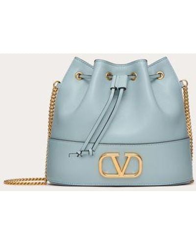 Valentino Garavani Mini Bucket Bag In Nappa With Vlogo Signature Chain - Blue
