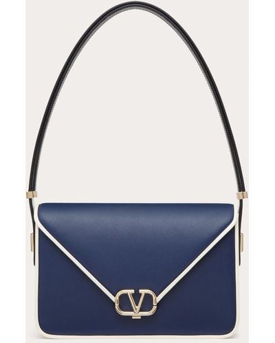 Valentino Garavani Shoulder Letter Bag In Two-tone Smooth Calfskin - Blue