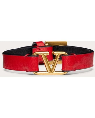 Valentino Garavani Vlogo Signature Calfskin Bracelet - Red