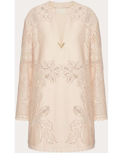 Valentino Dress In Cotton Guipure Jardin Plat - Natural