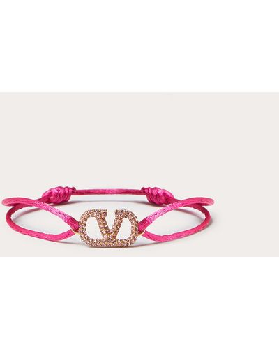 Valentino Garavani Vlogo Signature Bracelet In Cotton And Swarovski® Crystals - Pink