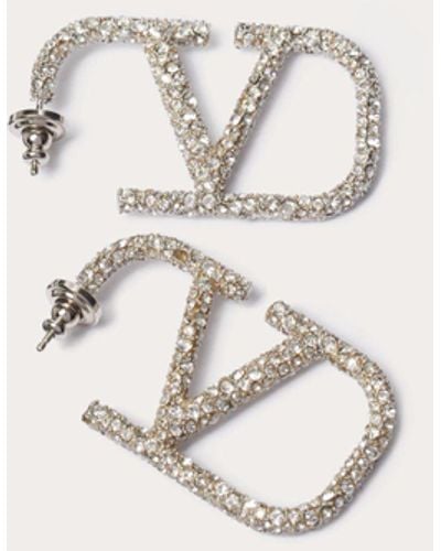Valentino Garavani Vlogo Signature Earrings In Metal And Swarovski® Crystals. - Natural
