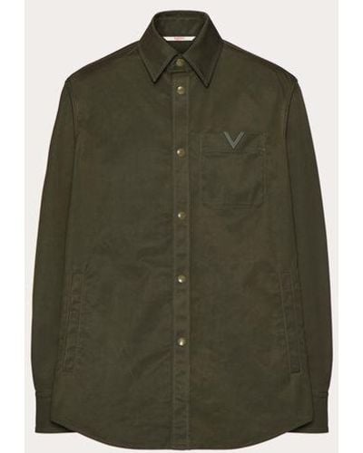 Valentino Nylon Shirt Jacket With Rubberised V Detail - Green