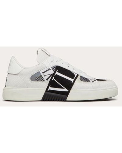 Valentino Garavani Vl7n Low-top Trainers In Calfskin And Mesh Fabric With Bands - White