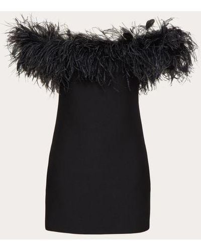 Valentino Crepe Couture Dress With Feather Embroidery - Black