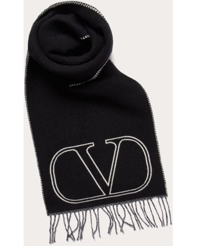 Valentino Garavani Vlogo Signature Wool And Cashmere Scarf - Black