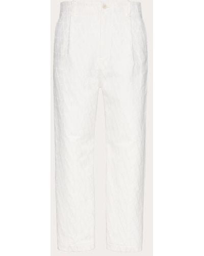 Valentino Cotton Canvas Trousers With Toile Iconographe Pattern - Natural