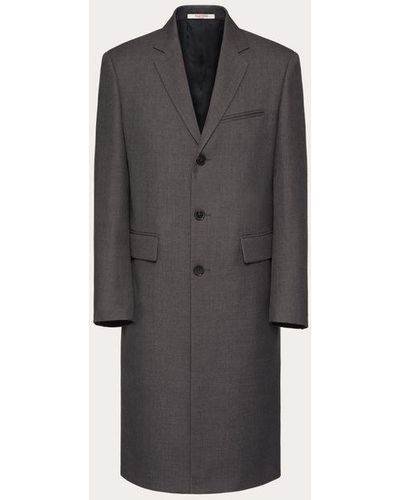 Valentino Single-breasted Coat In Technical Nylon With Maison Tailoring Label - Grey