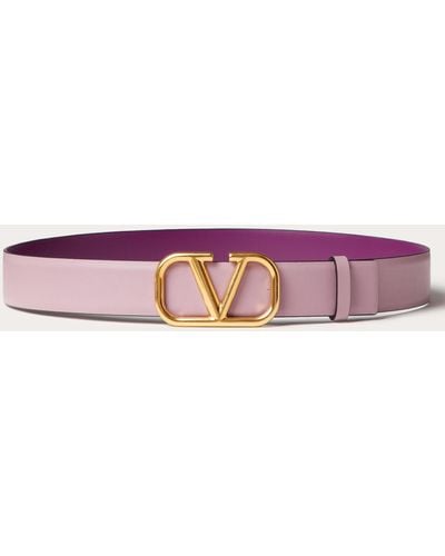 Valentino Garavani Reversible Vlogo Signature Belt In Glossy Calfskin 30 Mm - Pink