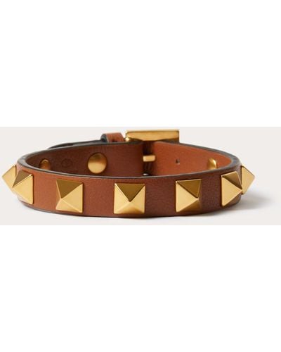 Valentino Garavani Rockstud Bracelet In Leather And Metal - Brown