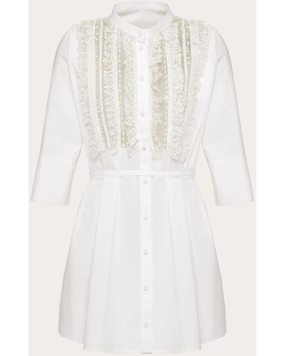 Valentino Embroidered Cotton Popeline Dress - White