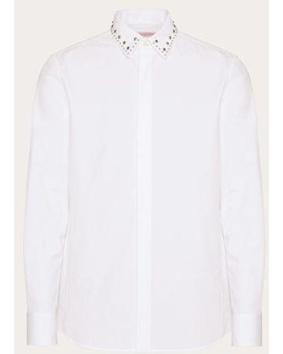 Valentino Long-sleeved Cotton Poplin Shirt With Cabochons - White