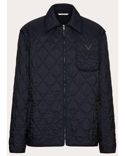 Valentino Quilted Nylon Shirt Jacket With Metallic V Detail - Blue