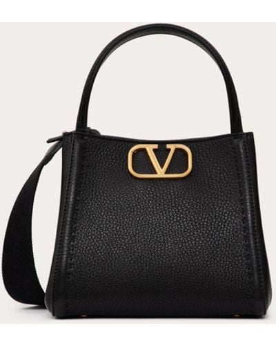 Valentino Garavani Alltime Small Handbag In Grainy Calfskin - Black