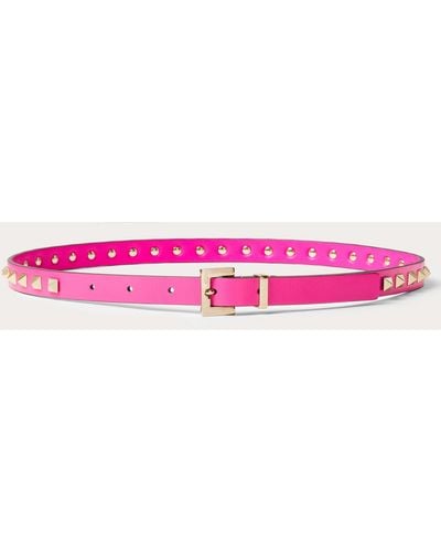 Valentino Garavani Rockstud Belt In Shiny Calfskin 15 Mm - Pink