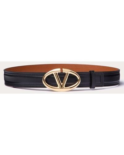 Valentino Garavani The Bold Edition Vlogo Shiny Calfskin Belt 30 Mm - Natural