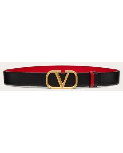 Valentino Garavani Reversible Vlogo Signature Belt In Glossy Calfskin 30 Mm - Red