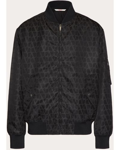 Valentino Nylon Bomber Jacket With Toile Iconographe Print - Black