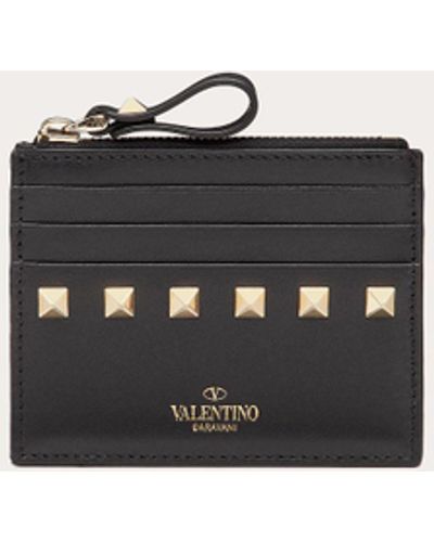 Valentino Garavani Rockstud Calfskin Cardholder With Zip - White