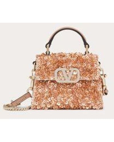 Valentino Garavani Micro Vsling Handbag With 3d Embroidery - Natural