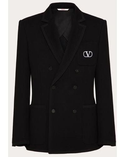 Valentino Double-breasted Cotton Jersey Jacket With Vlogo Signature Patch - Black